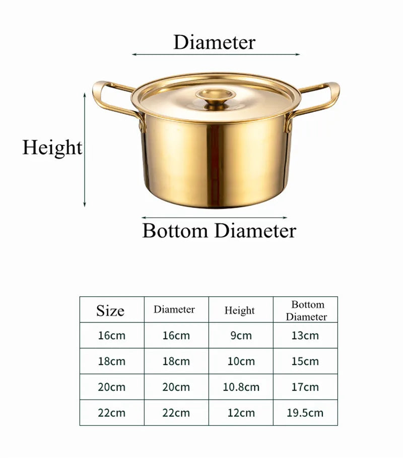 Gold Stainless Steel Kitchen Stew Pots Saucepan with Cover Durable Non-Stick Cooking Cookware Set for Induction Cooker