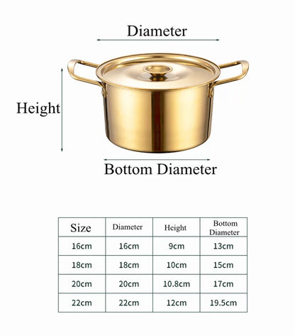 Gold Stainless Steel Kitchen Stew Pots Saucepan with Cover Durable Non-Stick Cooking Cookware Set for Induction Cooker