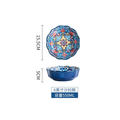 Baroque dish set Creative ceramic tableware Rice rice bowl soup noodles large bowl Household handle bowl Fish plate dish