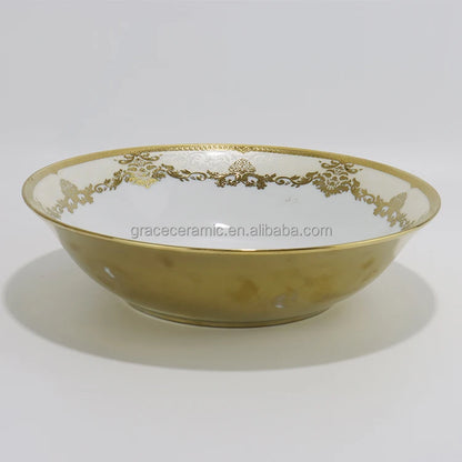 24k Gold Dinnerware Ceramic Luxury Personalized Desgin Embossed Fine Porcelain China Dubai 81pcs Dinner Set for 8 Persons