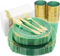 350pcs Plastic Plates - Gold Plastic Dinnerware Set Includes: 50 10.25”Dinner Plates,50 7.5” Dessert Plate, 50 Cups, 50 Napkin