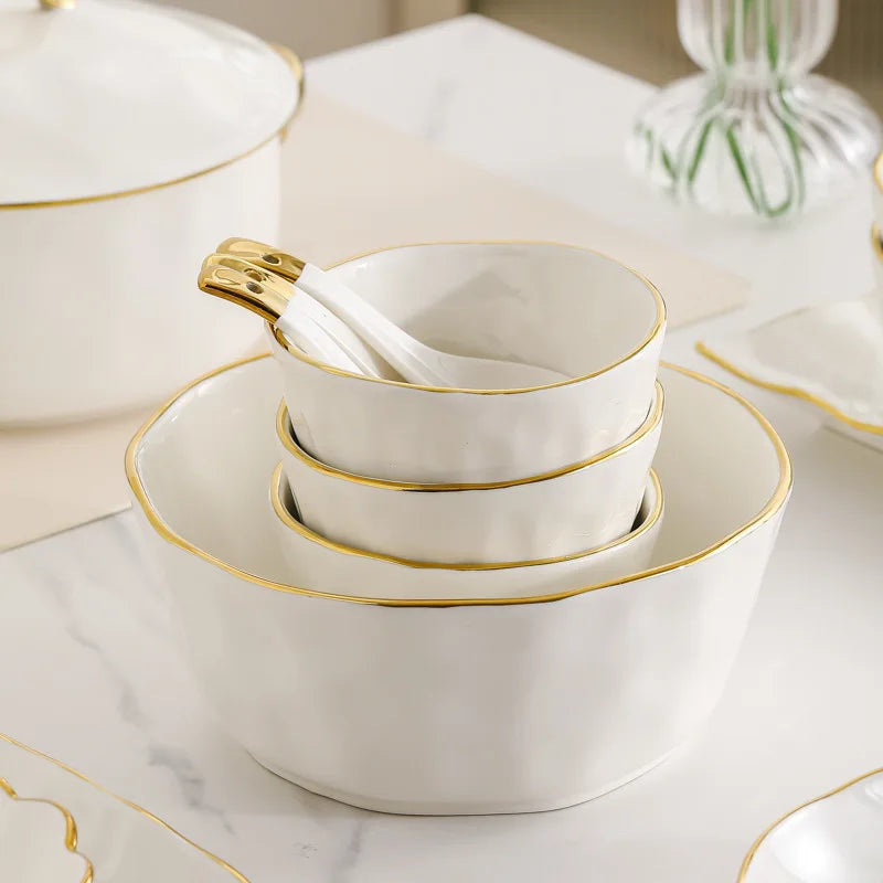 Gold Stroke Ceramic Plate Set Creative Hammer Decorative Living Room Dinner Set Plates and Dishes Western Restaurant Steak Dish