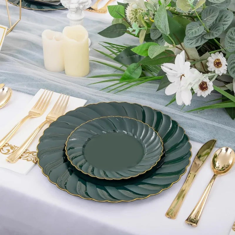 150PCS Blue Plastic Plates - Gold Plastic Silverware - Heavy Duty Navy Blue Disposable Plates