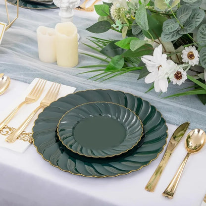 150PCS Blue Plastic Plates - Gold Plastic Silverware - Heavy Duty Navy Blue Disposable Plates