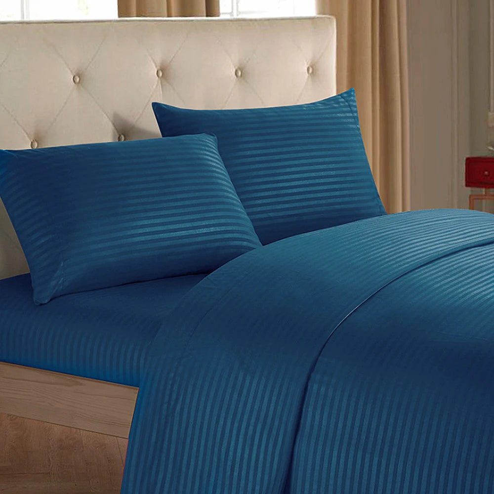 Battilo Bed Sheets 4 Pieces Set Luxury Fitted Flat Sheet with Pillowcases Solid Stripe Bedding Set For Twin Full Queen King Size