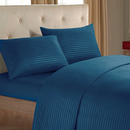 Battilo Bed Sheets 4 Pieces Set Luxury Fitted Flat Sheet with Pillowcases Solid Stripe Bedding Set For Twin Full Queen King Size