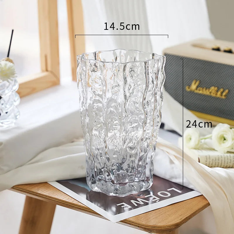 Transparent Glacier Glass Vase Hydroponics Flowers Pots Desk Decoration Flower Arrangement Minimalism Floral Vases Modern Decor
