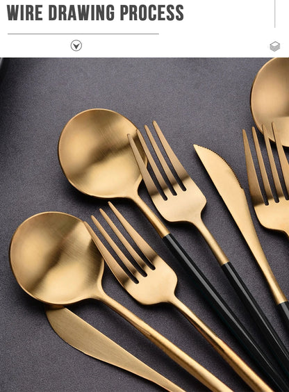 24pcs Dinnerware Set Stainless Steel Tableware Set Knife Fork Spoon Flatware Set Cutlery Set Knife Fork Spoon Tea Spoon