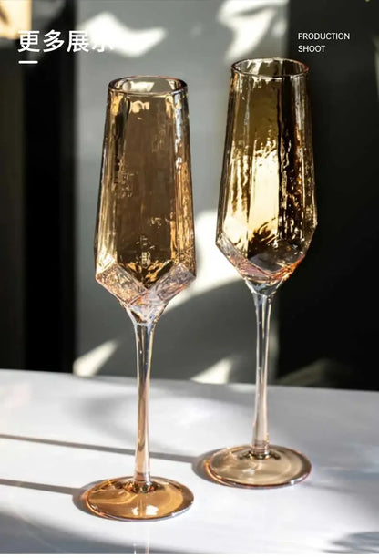 Northern Europe Luxury Gold Amber Champagne Goblet Wine Glasses Colored Home Lead-free Crystal Glass Hammered Diamond Whisky Cup