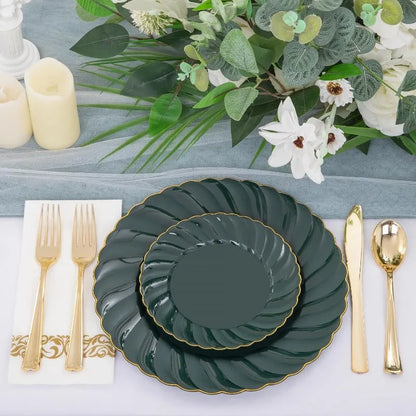 150PCS Blue Plastic Plates - Gold Plastic Silverware - Heavy Duty Navy Blue Disposable Plates