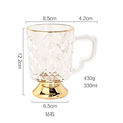 Gold Rimmed Tall Glass with Handle, Tall Beer Drinking Glass with Handle, Kitchen Bar, Barware, Drinkware Set, Light, Luxury