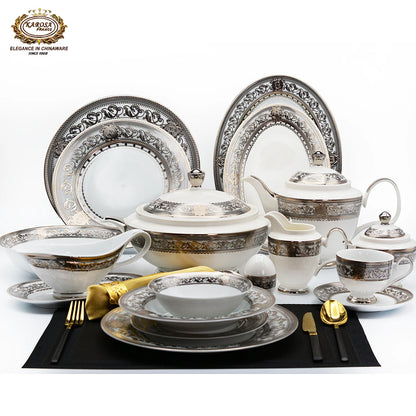 Bone China platinum decoration design tableware porcelain Dinner Soup Plate Gold Rim Dishes and bowl Set