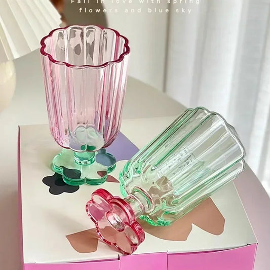 220ml Glass Colorful Flower Shaped Vase Plant Flower Arrangement Ornament Wine Glass Tea Drinking Glass Bar Drinkware Glass Cup