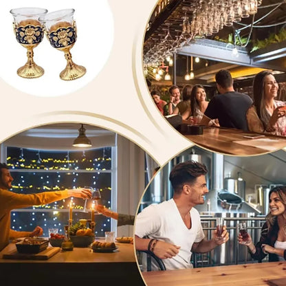 Set of 2 Vintage Wine Goblet Palace Style Retro Metal Embossed Wine Cup Palace Toasting Glasses For Home Offices Kitchen Wedding