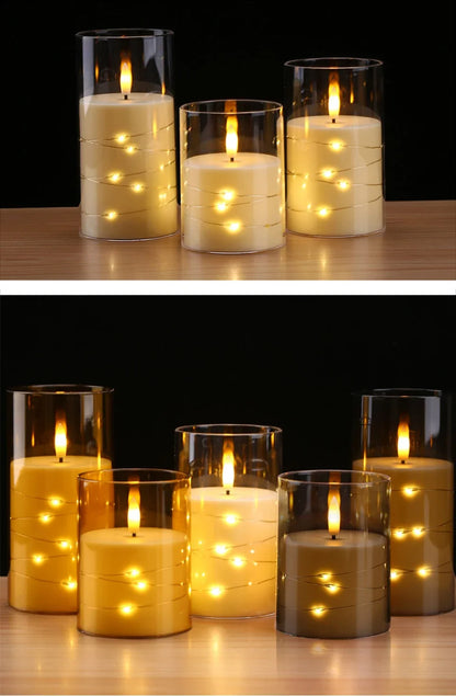 Flameless LED Candles with Embedded Star String Battery Operated Flickering Pillar Candle Light with Remote and Timer Home Decor