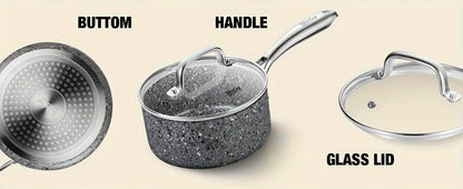 HLAFRG Nonstick 2Qt & 3Qt Sauce Pan Set with Lid, Saucepan Set, Natural Granite Small Sauce Pots, Grey Pot Set for All Stove