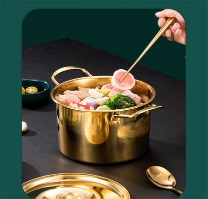 Gold Stainless Steel Kitchen Stew Pots Saucepan with Cover Durable Non-Stick Cooking Cookware Set for Induction Cooker