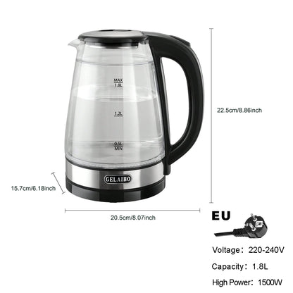 Kitchen Glass Electric Kettle,1.8L Double Layer Scald Resistant Hot Water Boiler, 1500W Fast Boiling,Ideal For Home & Travelling