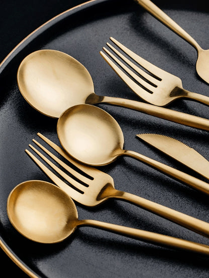 24pcs Dinnerware Set Stainless Steel Tableware Set Knife Fork Spoon Flatware Set Cutlery Set Knife Fork Spoon Tea Spoon