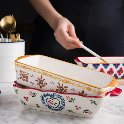 Ceramic Baking Dish Roasting Lasagna Pan  Rectangular Dish Bakeware Pan With Handle Oven Kitchen Baking Tool