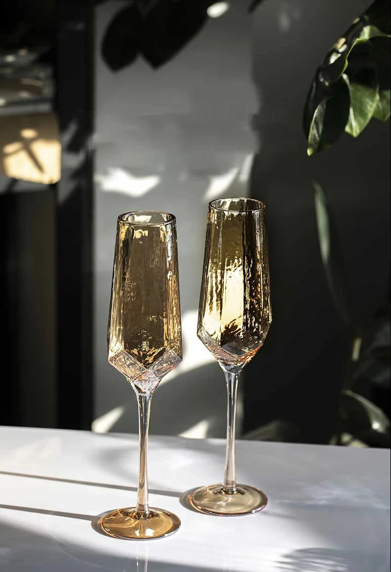 Northern Europe Luxury Gold Amber Champagne Goblet Wine Glasses Colored Home Lead-free Crystal Glass Hammered Diamond Whisky Cup