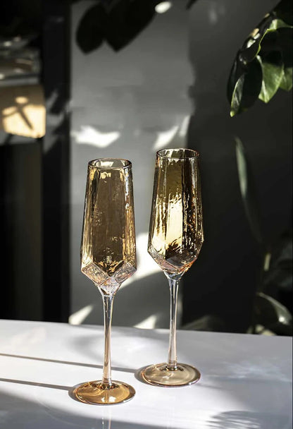 Northern Europe Luxury Gold Amber Champagne Goblet Wine Glasses Colored Home Lead-free Crystal Glass Hammered Diamond Whisky Cup