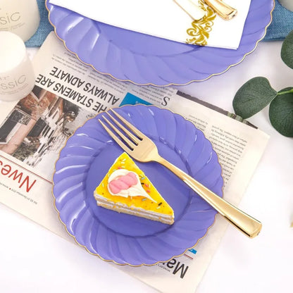 150PCS Blue Plastic Plates - Gold Plastic Silverware - Heavy Duty Navy Blue Disposable Plates
