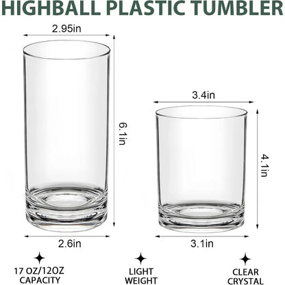 Plastic Cups Reusable Plastic Drinking Glasses Set of 12 - Unbreakable Plastic Tumblers - Acrylic Glasses Drinkware
