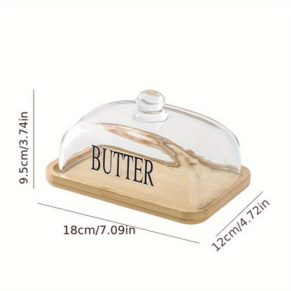1PC Elegant Small Wood Cake Plate with Glass Cover Transparent Dome Cheese Plate with Handle And Wooden Tray Glass Butter Dish
