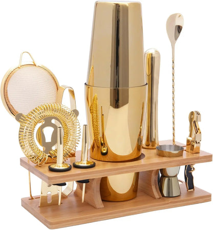 11-Pcs Cocktail Shaker Set Gold,Bartending Kit Stainless Steel Shakers 25oz Bar Kits for Bartender Mixing Set Barware Tool Sets