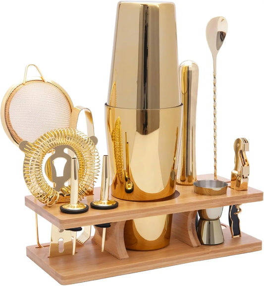 11-Pcs Cocktail Shaker Set Gold,Bartending Kit Stainless Steel Shakers 25oz Bar Kits for Bartender Mixing Set Barware Tool Sets