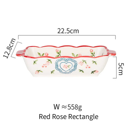 Ceramic Baking Dish Roasting Lasagna Pan  Rectangular Dish Bakeware Pan With Handle Oven Kitchen Baking Tool