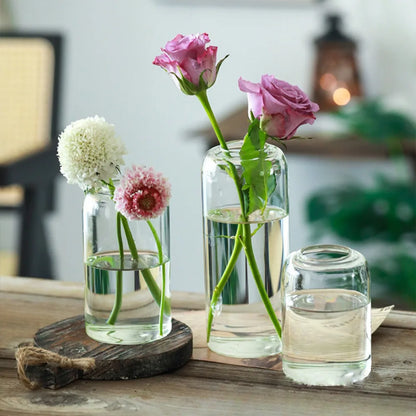 3Pcs/set Clear Small Glass Bud Vases in Bulk Modern Cylinder Glass Vase for Wedding Party Dining Table Centerpieces Decoration