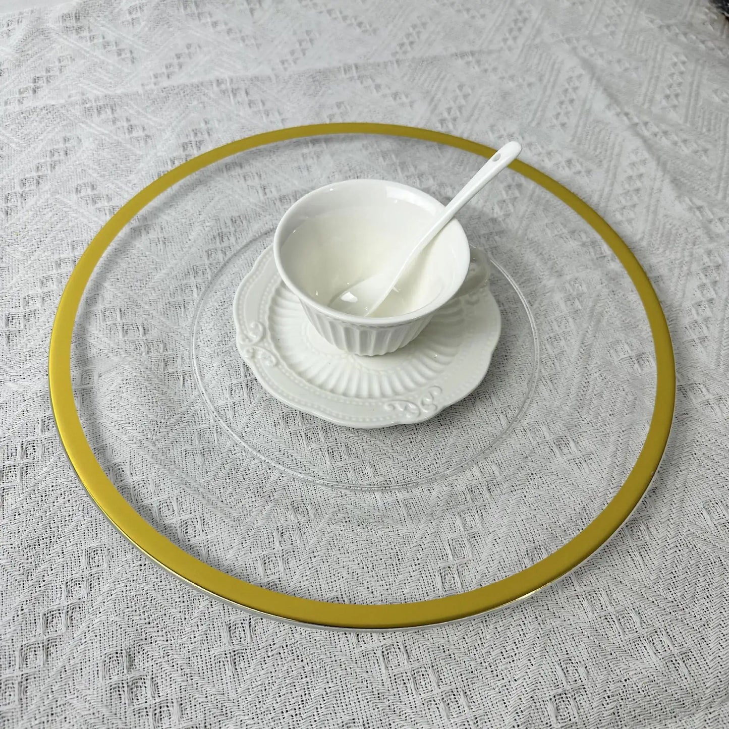 50pieces Side Panels Round Charger Plates Plastic Trays With Beaded Edges, Plastic Plates Dinner Chargers For Receptions Weddin