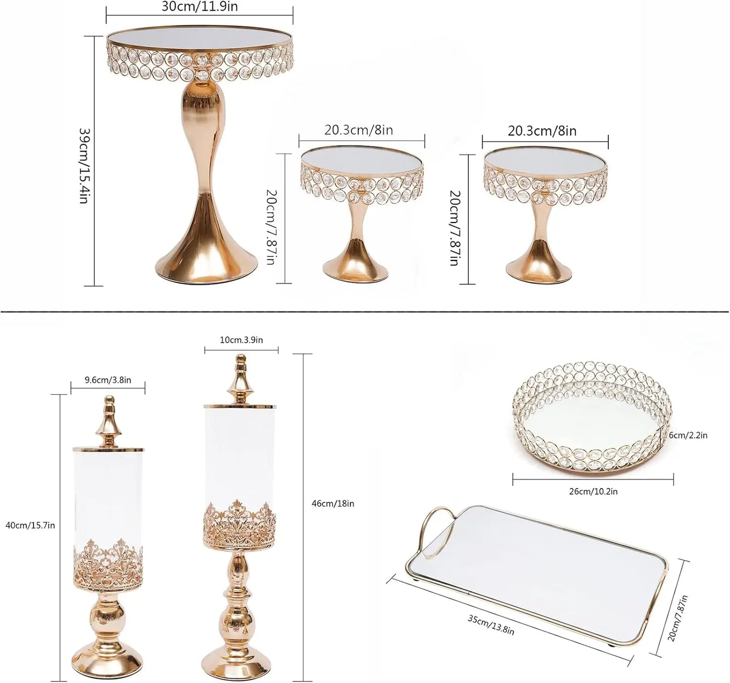 Cake Stands Set Metal Cupcake Holder Cake Tray Crystal with Acrylic Mirror Dessert Display Plate Decor Serving Platter for Party