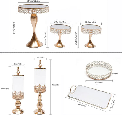 Cake Stands Set Metal Cupcake Holder Cake Tray Crystal with Acrylic Mirror Dessert Display Plate Decor Serving Platter for Party