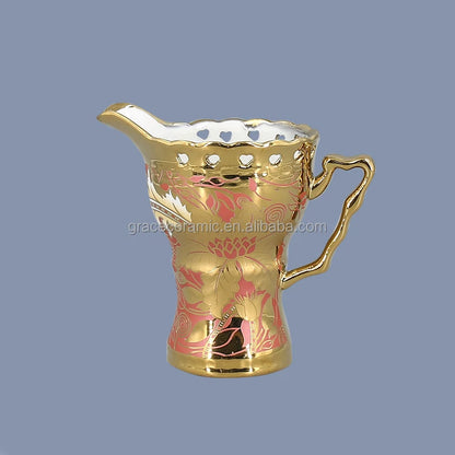 Kitchen Dinner Sets Plates Gold Plated Flower Full Desgin  Fine Porcelain Ceramic Bone China Dinner Set for 6 Person