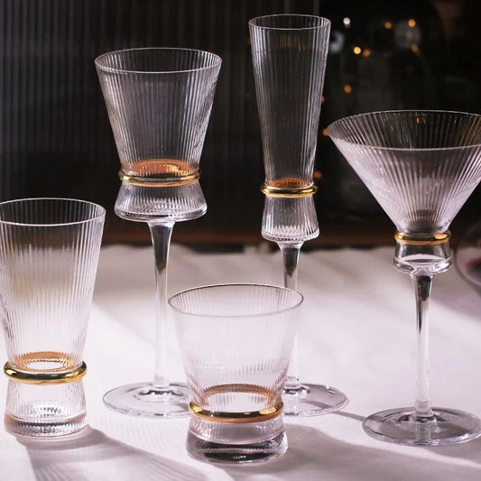 Gold Creative Vertical Gold Waist Line Goblet Champagne Glass Cocktail Glass Vertical Water Bottle Set Party Wedding Barware