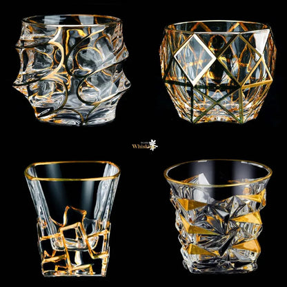 Whiskey Glass Tumblers Set Gold Line Wine Whisky Glasses Golden Painted Crystal Barware Multi-function Beer Cocktail Gift Box