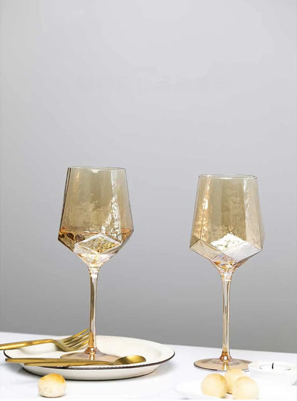 Northern Europe Luxury Gold Amber Champagne Goblet Wine Glasses Colored Home Lead-free Crystal Glass Hammered Diamond Whisky Cup