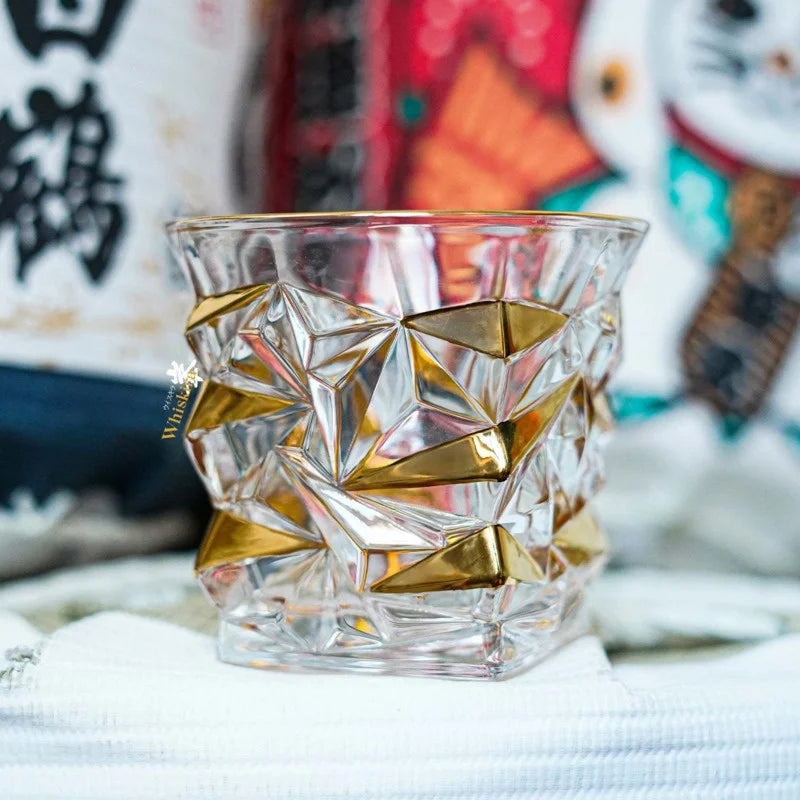 Whiskey Glass Tumblers Set Gold Line Wine Whisky Glasses Golden Painted Crystal Barware Multi-function Beer Cocktail Gift Box