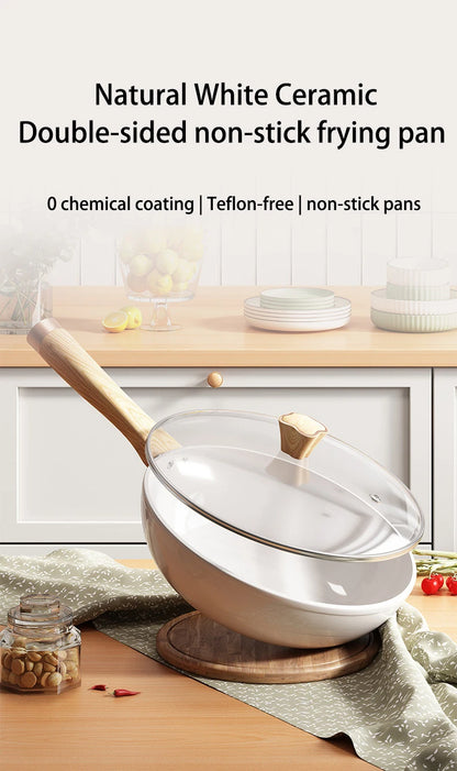 30cm Ceramic Wok Frying Pan Non-Stick Pan Home Steak Skillet Pancake Fried Induction Cooker Gas Stove Saucepan kitchen Cookware