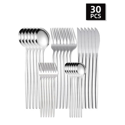 30pc Stainless steel cutlery set steak knife fruit fork dessert spoon set