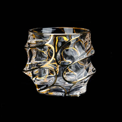 Whiskey Glass Tumblers Set Gold Line Wine Whisky Glasses Golden Painted Crystal Barware Multi-function Beer Cocktail Gift Box