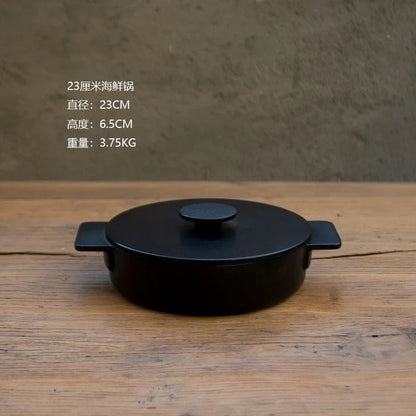 Nordic Cast Iron Enamel Pan, Uncoated Cookware, Uncoated Cookware, Household Soup Stew, Seafood, Mommy Cooker,  23-26cm