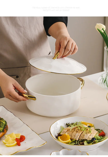 Gold Stroke Ceramic Plate Set Creative Hammer Decorative Living Room Dinner Set Plates and Dishes Western Restaurant Steak Dish