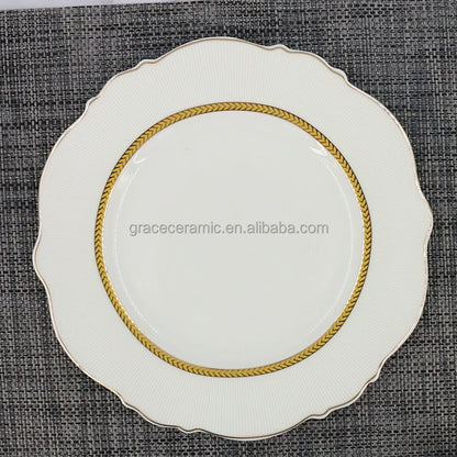 38 Pcs Royal White and Gold Line Ceramic Bone China Turkish Fine Porcelain Dinner Set Dinnerware Sets Luxury