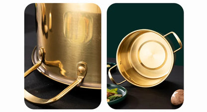 Gold Stainless Steel Kitchen Stew Pots Saucepan with Cover Durable Non-Stick Cooking Cookware Set for Induction Cooker
