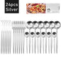 24pcs Dinnerware Set Stainless Steel Tableware Set Knife Fork Spoon Flatware Set Cutlery Set Knife Fork Spoon Tea Spoon