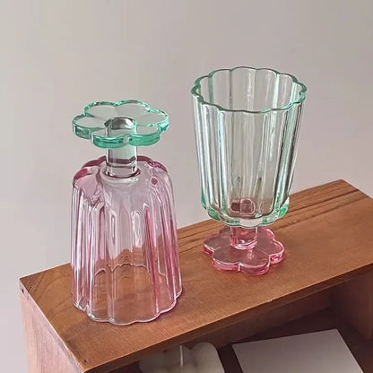 220ml Glass Colorful Flower Shaped Vase Plant Flower Arrangement Ornament Wine Glass Tea Drinking Glass Bar Drinkware Glass Cup